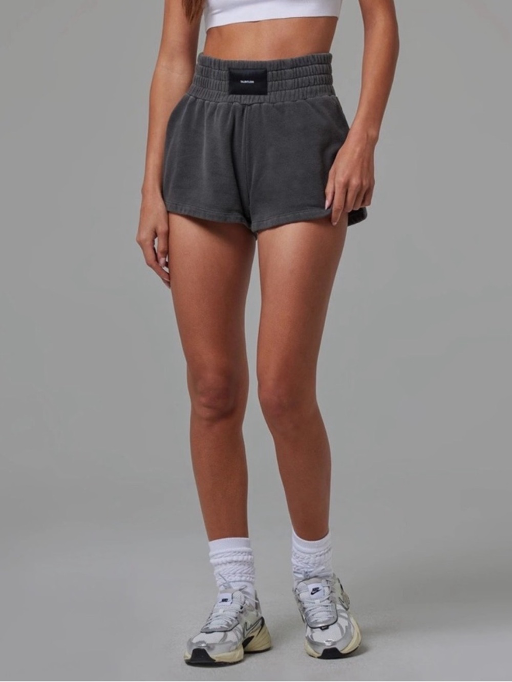 TALENTLESS Washed Charcoal High-Waist Athletic Shorts
